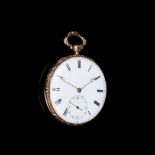 AN OPEN FACED POCKET WATCH, DUBOIS the white enamel dial with black Roman numerals, subsidiary