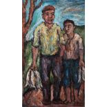 Kenneth Baker (South African 1931-1995) TWO FISHERMEN signed oil on board 47 by 27,5cm