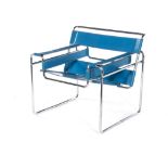 A WASSILY CHAIR DESIGNED IN 1925 BY MARCEL BREUER the blue leather back and seat on a tubular