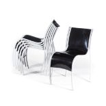A SET OF SIX BLACK FANTASTIC PLASTIC ELASTIC CHAIRS DESIGNED BY RON ARAD FOR KARTELL each curved
