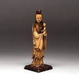 A CHINESE IVORY FIGURE OF GUANYIN, QING DYNASTY, 18TH CENTURY NOT SUITABLE FOR EXPORT the standing