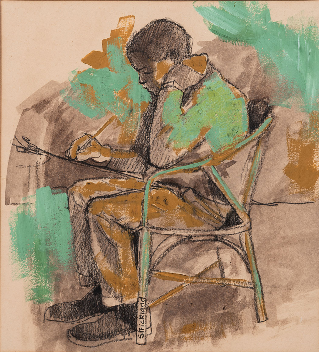 Anthony Strickland (South African 1920-2000) SEATED MAN SKETCHING signed mixed media on paper 25