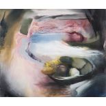 W*** Gawith ( 20th Century-) ABSTRACT STILL LIFE WITH A BOWL OF FRUIT signed oil on canvas 76 by