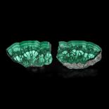 A BISECTED MALACHITE SPECIMEN These display intricate detail of the malachite as it formed in