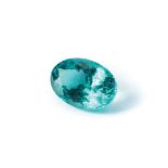 A 4.12CT TOURMALINE the modified brilliant oval cut Paraiba tourmaline is moderately included and