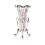AN EDWARDIAN ARTS & CRAFTS SILVER VASE, JAMES DIXON & SONS, SHEFFIELD, 1907 of partly fluted trumpet