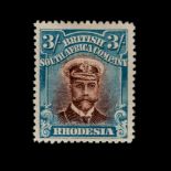 RHODESIA - BSAC - 3s CHOCOLATE and BLUE ADMIRAL - PERF 15, DIE II - MINT - CERTIFIED A superb item