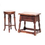 A VICTORIAN MAHOGANY ADJUSTABLE PIANO STOOL the circular height-adjustable seat on turned,