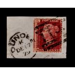 GREAT BRITAIN - 1879 PENNY RED PLATE 225 – USED ON PIECE The rare Penny Red Plate 225 Used on