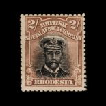 RHODESIA - BSAC - 2s BLACK and YELLOW–BROWN ADMIRAL - PERF 14, DIE III - MINT Incredibly rare