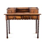 AN OAK DESK, LATE 19TH CENTURY the rectangular top surmounted by a shelf above a compartment flanked
