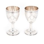 A PAIR OF GEORGE III IRISH SILVER GOBLETS, WILLIAM BOND, DUBLIN, 1794 with bright-cut engraved rim