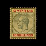 CYPRUS - 1923 - 10s GREEN & RED/PALE YELLOW - MINT Excellent lightly mounted mint condition.