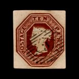 GREAT BRITAIN - 1848 - 10d RED BROWN EMBOSSED – USED - UNCUT A rare item in excellent neatly used