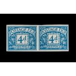 GREAT BRITAIN - 1954 - 4d BRIGHT BLUE POSTAGE DUE - IMPERF PAIR Superb unmounted mint imperforate