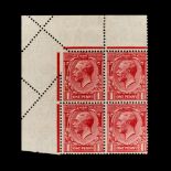 GREAT BRITAIN - 1912 1p SCARLET MARGINAL BLOCK OF 4 - PERFORATION ERROR DUE TO FOLDOVER 1p Scarlet