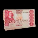 SOUTH AFRICA - 1990 - 50 RAND BUNDLE OF 30 NOTES - UNC AA Series, large part is sequential. CL