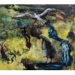 Beezy Bailey (South African 1962-) FIGURES WITH BIRD signed and dated '90 oil on canvas 67 by 76cm