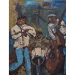 Ephraim Mojalefa Ngatane (South African 1938-1971) MUSICIANS signed oil on board 38 by 29cm