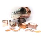 A MISCELLANEOUS COLLECTION OF COPPER ITEMS, LATE 19TH CENTURY comprising: a coal scuttle and