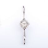 A LADY'S PLATINUM AND DIAMOND COCKTAIL WATCH, DUBOIS the silvered dial with Arabic numerals and