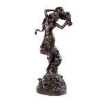 AN ART NOUVEAU STYLE BRONZE SCULPTURE OF A SEMI-CLAD MAIDEN, LE BLANC SCULPTEUR, 20TH CENTURY the