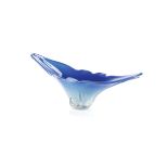 A MURANO GLASS CENTREPIECE, MODERN of elongated sculptural form in graduating shades of blue and