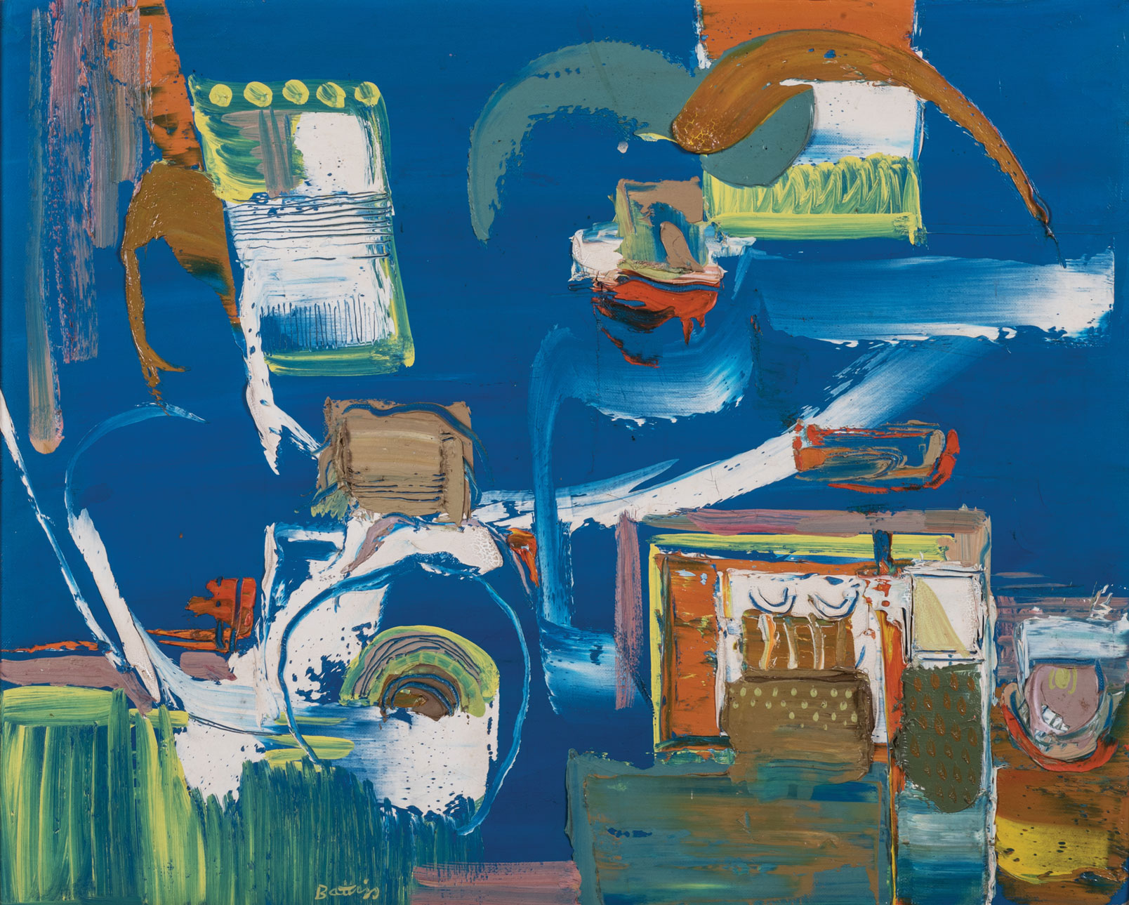 Walter Whall Battiss (South African 1906-1982) ABSTRACT WITH BLUE BACKGROUND signed; inscribed