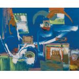 Walter Whall Battiss (South African 1906-1982) ABSTRACT WITH BLUE BACKGROUND signed; inscribed
