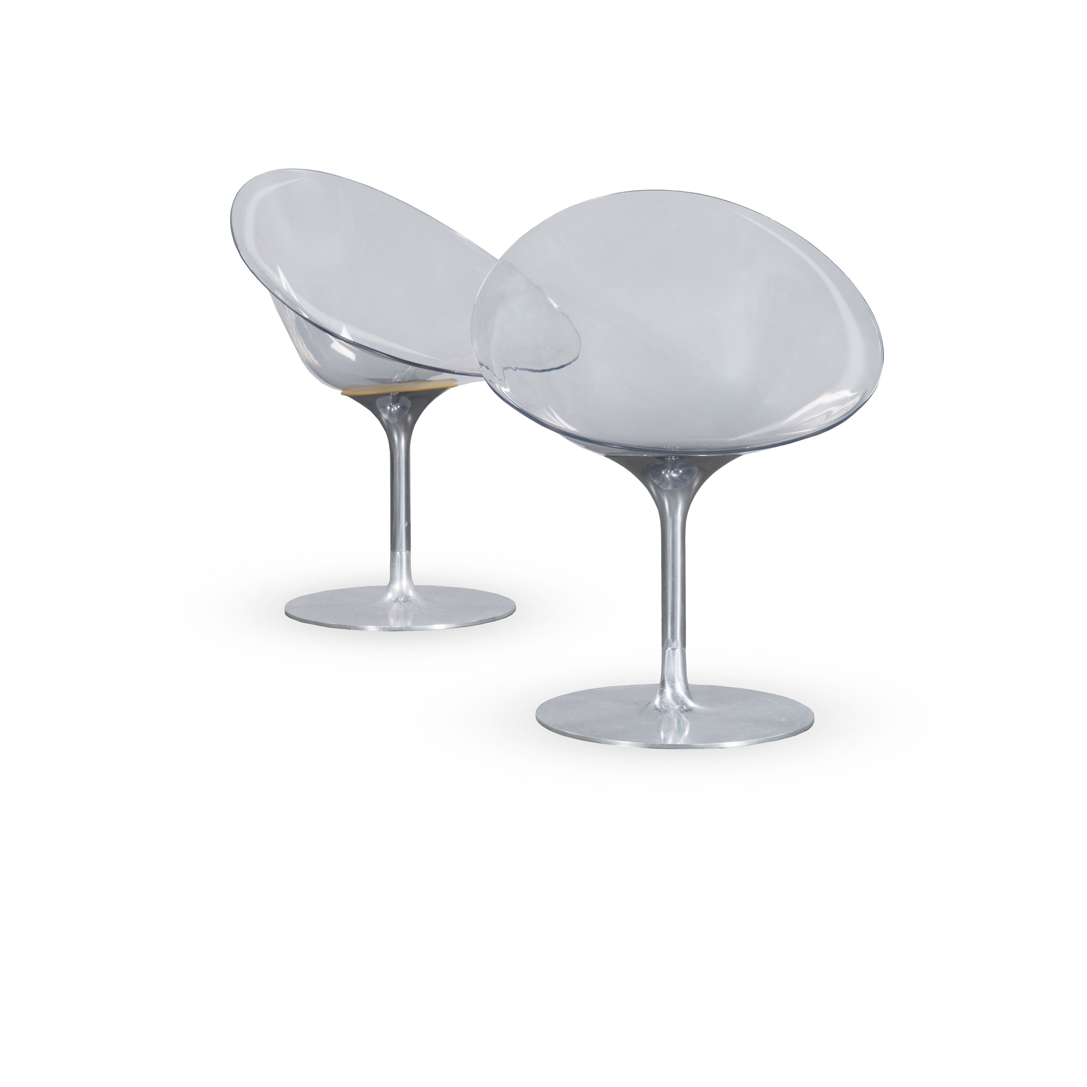 A PAIR OF EROS POLICARBONATE AND ALUMINIUM SWIVEL CHAIRS DESIGNED IN 2001 BY PHILIPPE STARK FOR