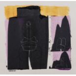 Sydney Goldblatt (South African 1919-1979) ABSTRACT WITH BLACK FIGURE signed mixed media on canvas
