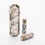 A VICTORIAN MOTHER-OF PEARL INLAID SPECTACLE CASE NOT SUITABLE FOR EXPORT of elongated octagonal