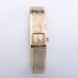 A LADY'S 14CT YELLOW GOLD WRISTWATCH, CORNAVIN manual, the square gilt dial with gilt baton hour