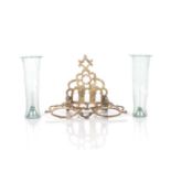 A LATE 18TH CENTURY EAST EUROPEAN BRASS AND GLASS SHABBAT WALL TWO-LIGHT CANDLE SCONCE the bracket