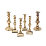 A MISCELLANEOUS GROUP OF SIX BRASS LITHUANIAN MINIATURE CANDLESTICKS, LATE 19TH CENTURY (6)