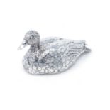 A PATRICK MAVROS SILVER NESTING DUCK, HARARE, ZIMBABWE, 20TH CENTURY realistically modelled in a