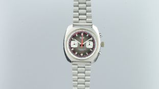 GENTLEMEN'S HEUER STAINLESS STEEL VINTAGE CHRONOGRAPH, circular grey twin register sunburst dial