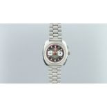 GENTLEMEN'S HEUER STAINLESS STEEL VINTAGE CHRONOGRAPH, circular grey twin register sunburst dial