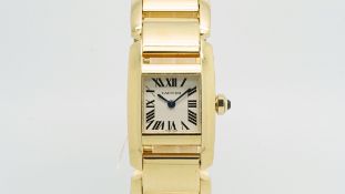 LADIES 18CT GOLD CARTIER TANKISSIME WRISTWATCH, 18ct gold case and bracelet, travel pouch and