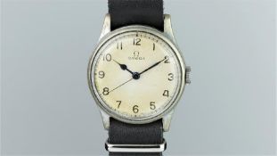 Rare Gentlemen's Omega Military Pilots HS8 Vintage Wristwatch, circular patina dial with Arabic