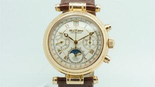 Gentlemen's Mar Time14ct Rose Gold Moonphase Chronograph Wristwatch, circular white dial with