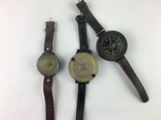 3 GERMAN MILITARY CUMPUS, 1. rotating arrow, case marked SBE, 47mm case, 2. marked ak39/ /l23235-