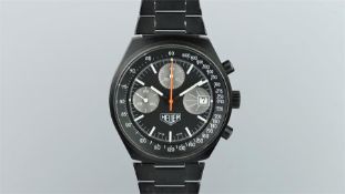 GENTLEMEN'S HEUER PVD CHRONOGRAPH WRISTWATCH, circular black dial with two sub dials and a date