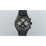 GENTLEMEN'S HEUER PVD CHRONOGRAPH WRISTWATCH, circular black dial with two sub dials and a date