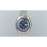 GENTLEMEN'S ZODIAC STAINLESS STEEL WIRSTWATCH, circular blue with multi faceted hour markers with