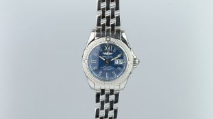 GENTLEMEN'S BREITLING CHRONOMETRE STAINLESS STEEL REF. A49350, circular blue dial baton hour