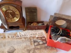 CLOCK & QUANTITY OF WATCH PARTS DIALS, including vintage newspaper and other articles from 1967.