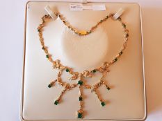 Emerald and diamond fringe necklace, emerald and square cut diamonds set with brilliant cut
