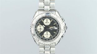 GENTLEMEN'S BREITLING SHARK CHRONOGRAPH STAINLESS STEEL WRISTWATCH REF. A13051, circular black