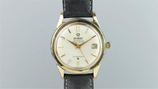 Gentlemen's Omega Constellation Calendar Gold Capped Vintage Wristwatch, circular silver champagne